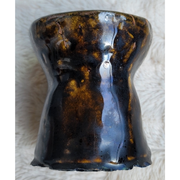 Brown metallic and blue handmade ceramic cup - Picture 4 of 13